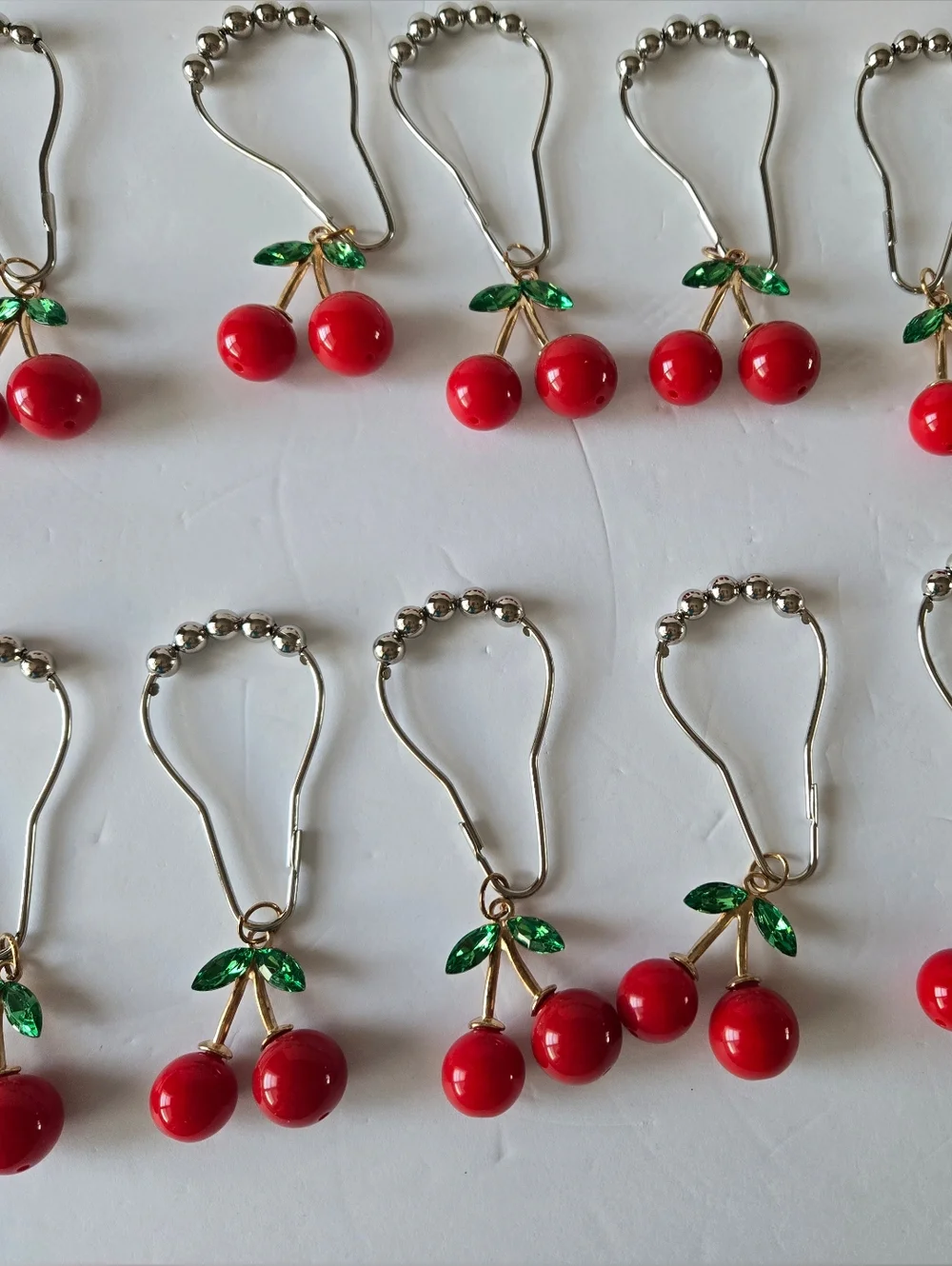 Cherry Decorative Shower Curtain Hooks, Set of 12 Metal Stainless Steel